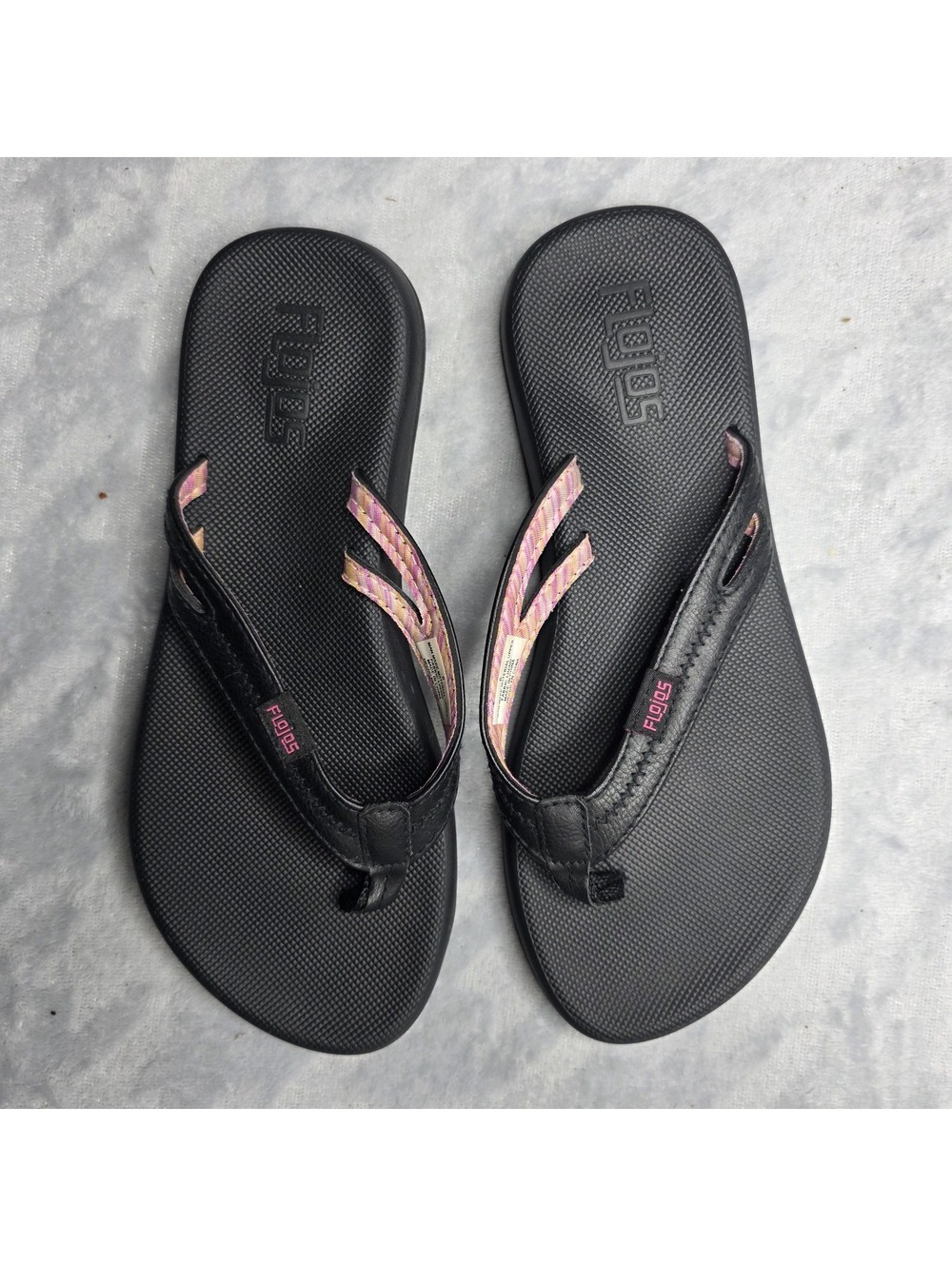 Flojos Ladies Size 6 Flip Flops Sandals Thongs, Black,